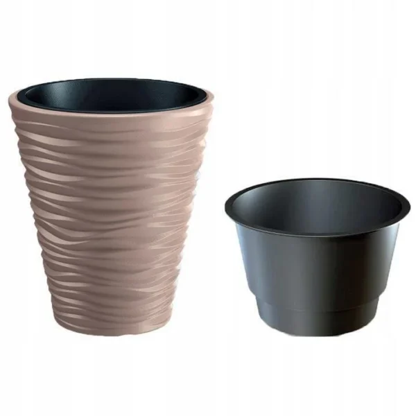 Set 2 ghivece de flori, Sand, rotunde, 38.8x43.6 cm, cafeniu, Prosperplast - imagine 3