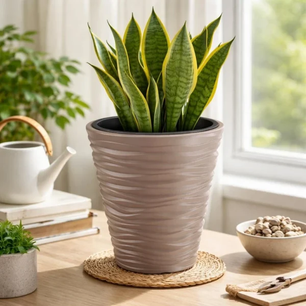 Set 2 ghivece de flori, Sand, rotunde, 38.8x43.6 cm, cafeniu, Prosperplast - imagine 2