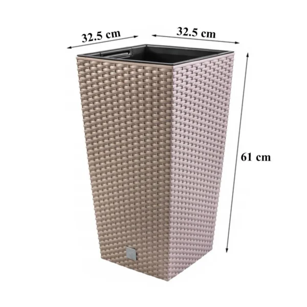 Set 2 ghivece de flori, Rato, imitatie ratan, inalte, 32.5x32.5x61 cm, cafeniu, Prosperplast - imagine 5