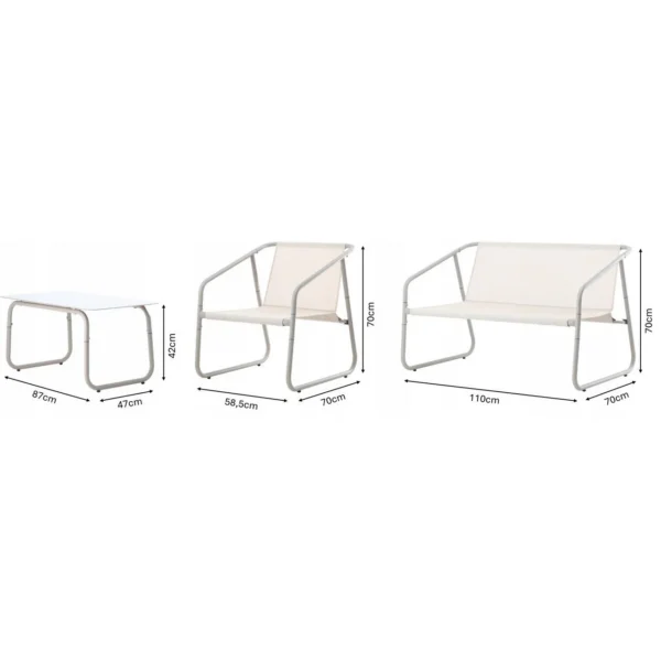 Set mobilier gradina/terasa, bej, otel, textil, 1 masa, 2 scaune, 1 canapea, Soffi - imagine 2