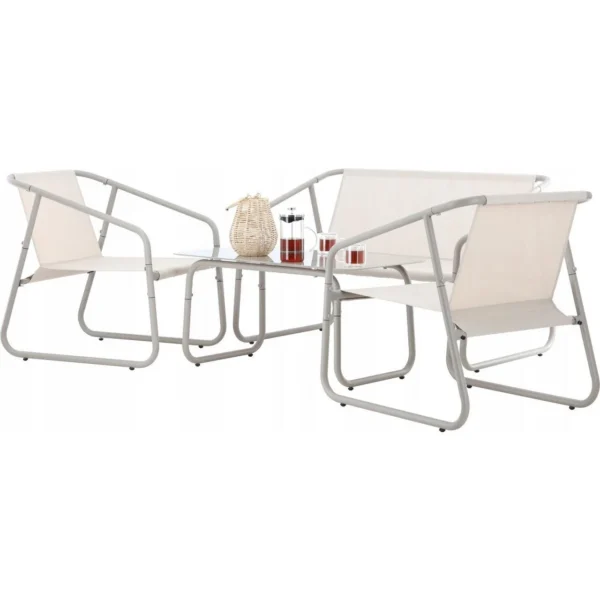 Set mobilier gradina/terasa, bej, otel, textil, 1 masa, 2 scaune, 1 canapea, Soffi - imagine 3