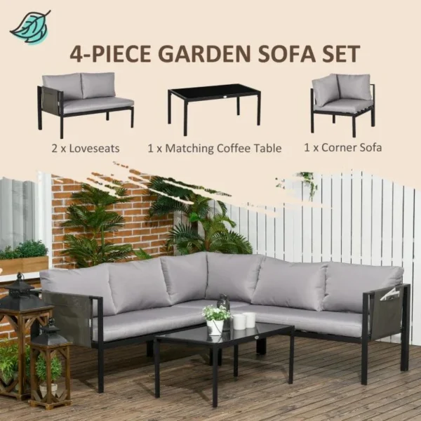 Set mobilier gradina/terasa, gri si negru, 1 masa, 3 canapele, Kayden - imagine 7