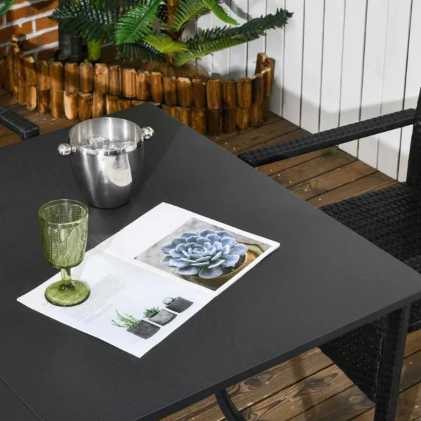 Set mobilier gradina/terasa, negru si bej, ratan sintetic, 1 masa, 6 scaune, Lynna - imagine 3
