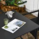 Set mobilier gradina/terasa, negru si bej, ratan sintetic, 1 masa, 6 scaune, Lynna - imagine 3
