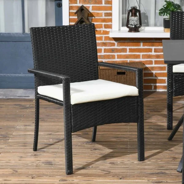 Set mobilier gradina/terasa, negru si bej, ratan sintetic, 1 masa, 6 scaune, Lynna - imagine 5