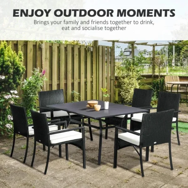 Set mobilier gradina/terasa, negru si bej, ratan sintetic, 1 masa, 6 scaune, Lynna - imagine 8