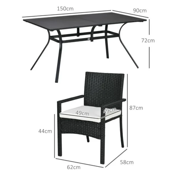 Set mobilier gradina/terasa, negru si bej, ratan sintetic, 1 masa, 6 scaune, Lynna - imagine 9