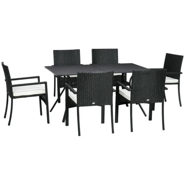 Set mobilier gradina/terasa, negru si bej, ratan sintetic, 1 masa, 6 scaune, Lynna - imagine 2