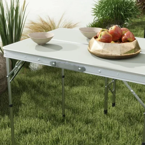 Set mobilier gradina/camping, pliabil, 1 masa, 2 banci, MDF si aluminiu, alb, 90 cm, Frankfurt - imagine 5