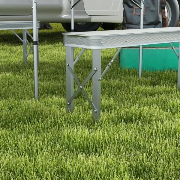 Set mobilier gradina/camping, pliabil, 1 masa, 2 banci, MDF si aluminiu, alb, 90 cm, Frankfurt - imagine 4