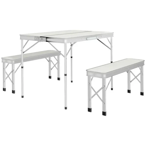 Set mobilier gradina/camping, pliabil, 1 masa, 2 banci, MDF si aluminiu, alb, 90 cm, Frankfurt - imagine 3