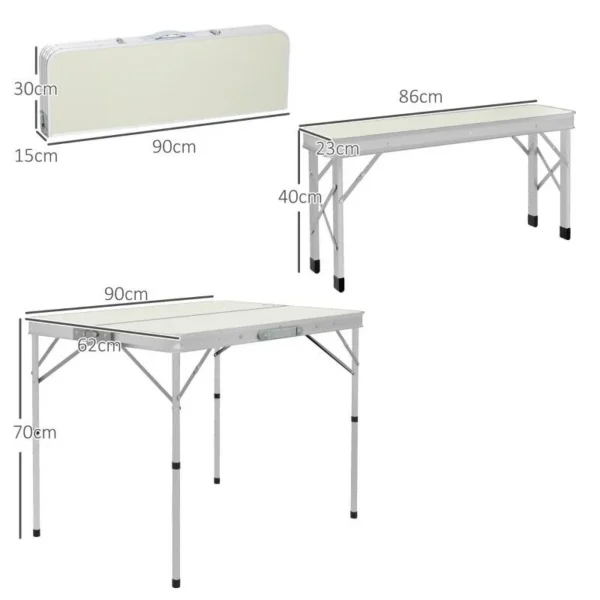 Set mobilier gradina/camping, pliabil, 1 masa, 2 banci, MDF si aluminiu, alb, 90 cm, Frankfurt - imagine 2