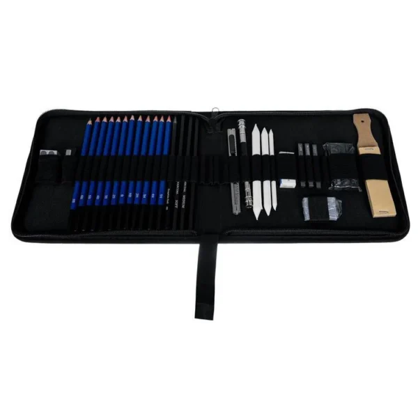 Set desenat/schite in creion, Malatec, cu accesorii, grafit, carbune, 32 buc - imagine 3