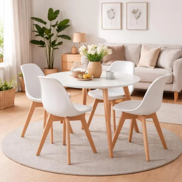 Set 4 scaune bucatarie/living, Artool, Mark, PP alb, picioare lemn natur, 49x43x82 cm - imagine 8