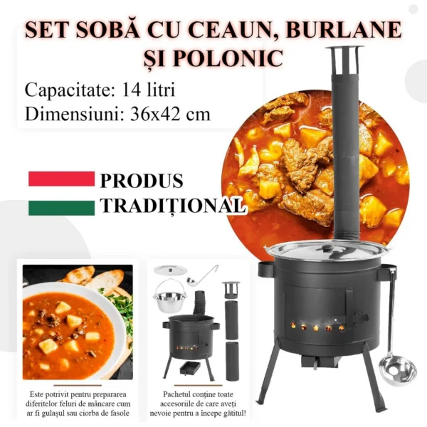 Soba cu ceaun, burlane, 36 cm, ceaun de 14 L, polonic, Strend Pro - imagine 3