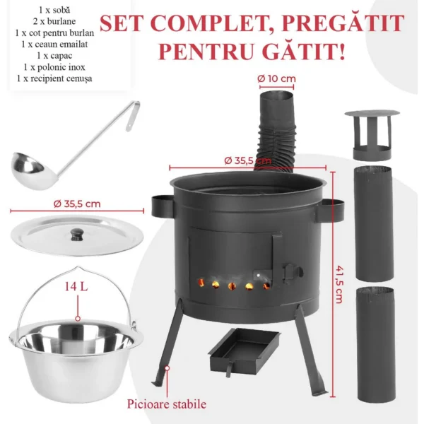 Soba cu ceaun, burlane, 36 cm, ceaun de 14 L, polonic, Strend Pro - imagine 2