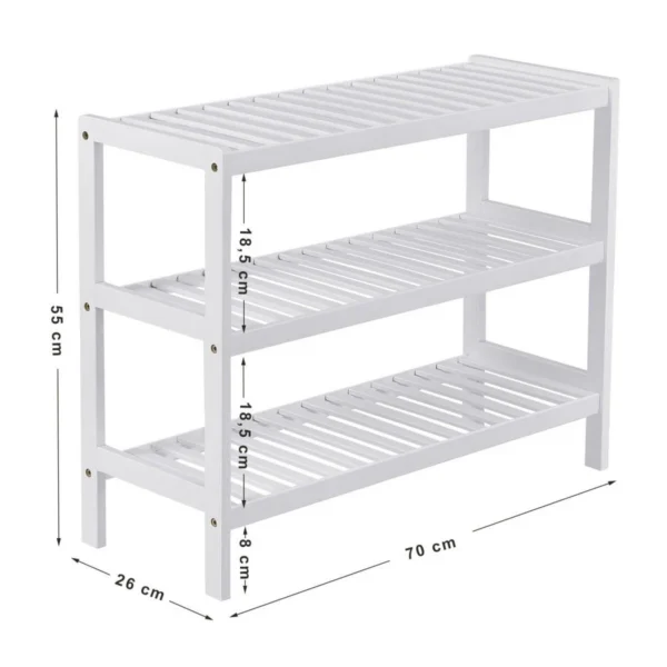 Suport depozitat incaltaminte, Artool, 3 polite, lemn bambus, alb, 70x26x55 cm - imagine 2