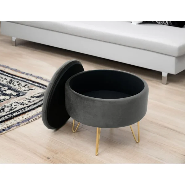 Taburet, rotund, cu spatiu depozitare, catifea, gri grafit, max 80 kg, 38x33 cm, Caro, Akord - imagine 4