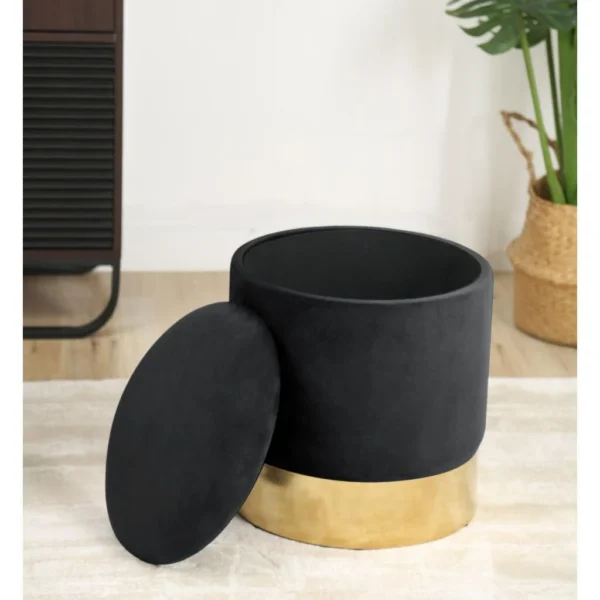 Taburet, rotund, cu spatiu depozitare, catifea, negru, max 80 kg, 39x40 cm, Golden, Akord - imagine 3