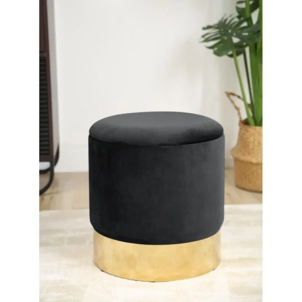 Taburet, rotund, cu spatiu depozitare, catifea, negru, max 80 kg, 39x40 cm, Golden, Akord - imagine 2