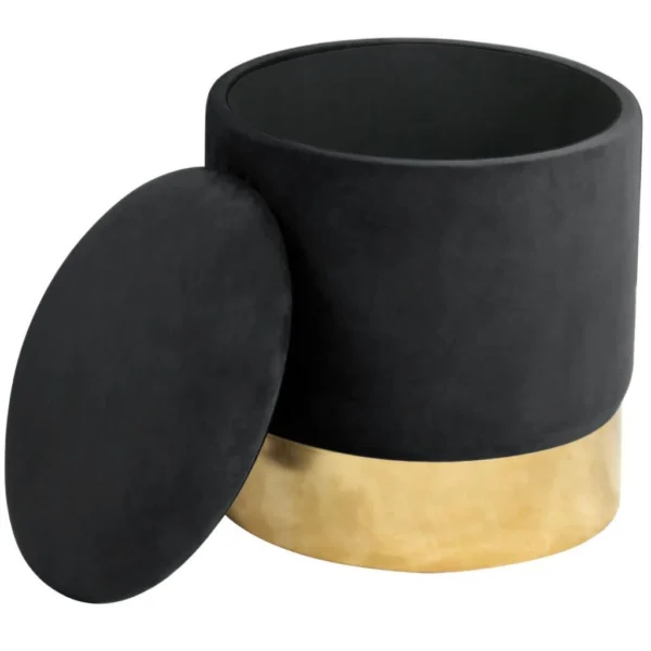 Taburet, rotund, cu spatiu depozitare, catifea, negru, max 80 kg, 39x40 cm, Golden, Akord - imagine 5