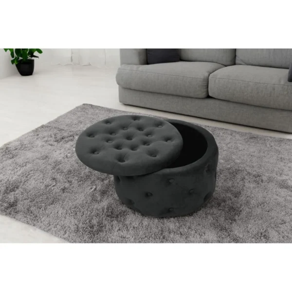 Taburet, rotund, cu spatiu depozitare, catifea, negru, max 80 kg, 55x30 cm, Alia, Akord - imagine 3