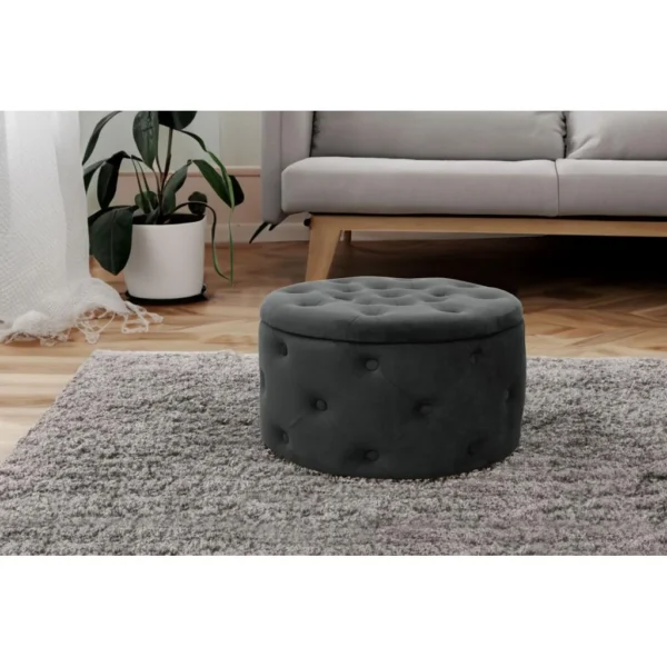 Taburet, rotund, cu spatiu depozitare, catifea, negru, max 80 kg, 55x30 cm, Alia, Akord - imagine 2