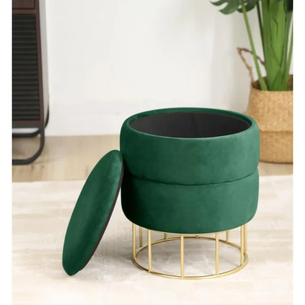 Taburet, rotund, cu spatiu depozitare, catifea, verde, max 80 kg, 37x42 cm, Elza, Akord - imagine 3