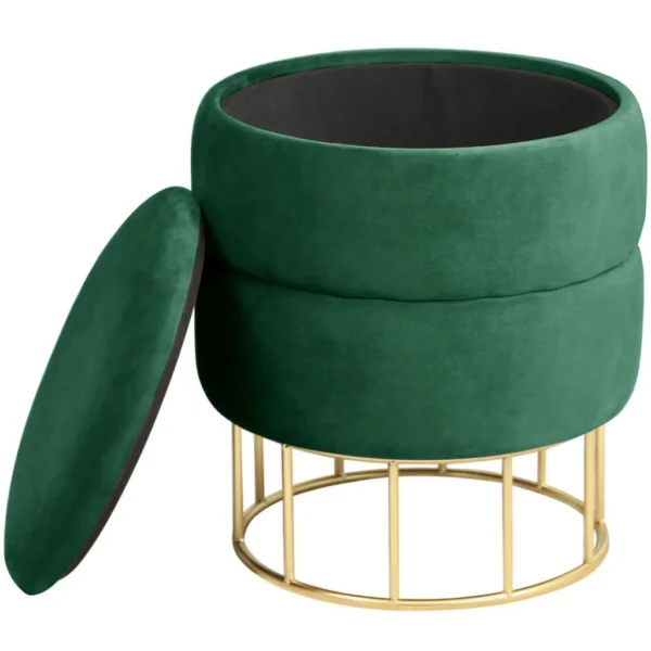 Taburet, rotund, cu spatiu depozitare, catifea, verde, max 80 kg, 37x42 cm, Elza, Akord - imagine 5