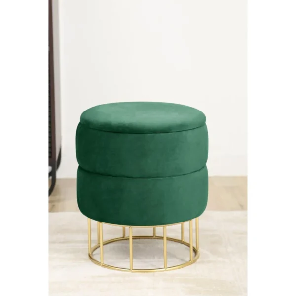 Taburet, rotund, cu spatiu depozitare, catifea, verde, max 80 kg, 37x42 cm, Elza, Akord - imagine 2