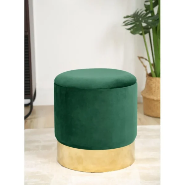 Taburet, rotund, cu spatiu depozitare, catifea, verde, max 80 kg, 39x40 cm, Golden, Akord - imagine 2
