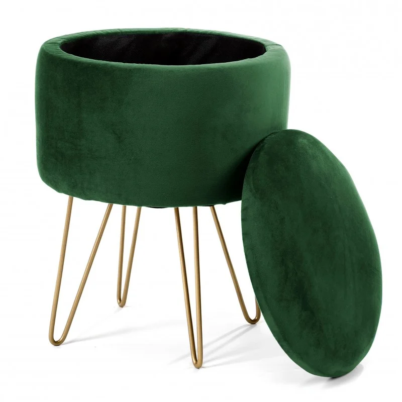 Taburet, rotund, cu spatiu depozitare, catifea, verde, max 90 kg, 35x35x45 cm, Lilli 1 Taburet, rotund, cu spatiu depozitare, catifea, verde, max 90 kg, 35x35x45 cm, Lilli