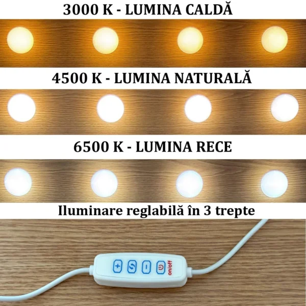 Masa de toaleta/machiaj, Vanessa, alba, cu oglinda si LED-uri, 130x43x143 cm - imagine 5