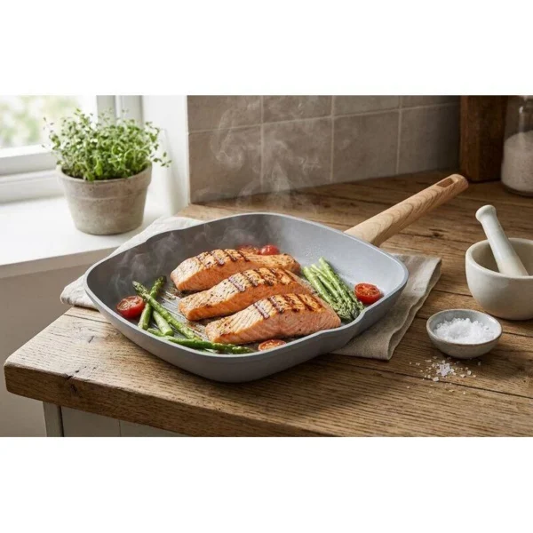 Tigaie grill, ceramica, patrata, cu ciocuri, 28 cm, MagicHome Harmony - imagine 2