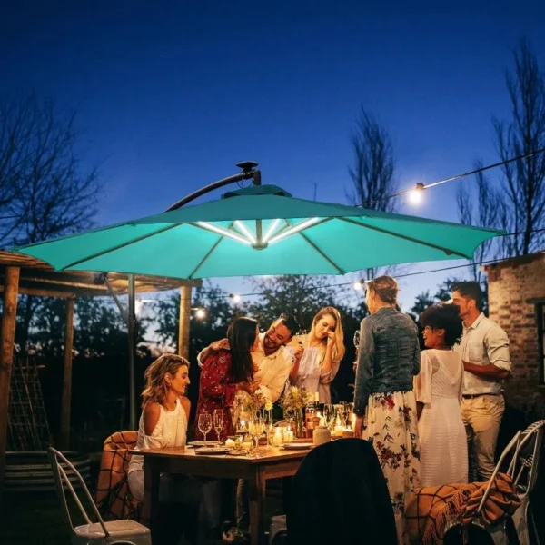 Umbrela gradina/terasa cu panou solar, iluminare LED, articulatie tip banana, manivela, verde, 295 cm - imagine 15