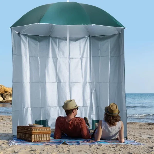 Umbrela plaja cu parasolar, 2 contragreutati, verde inchis, 200 cm - imagine 11