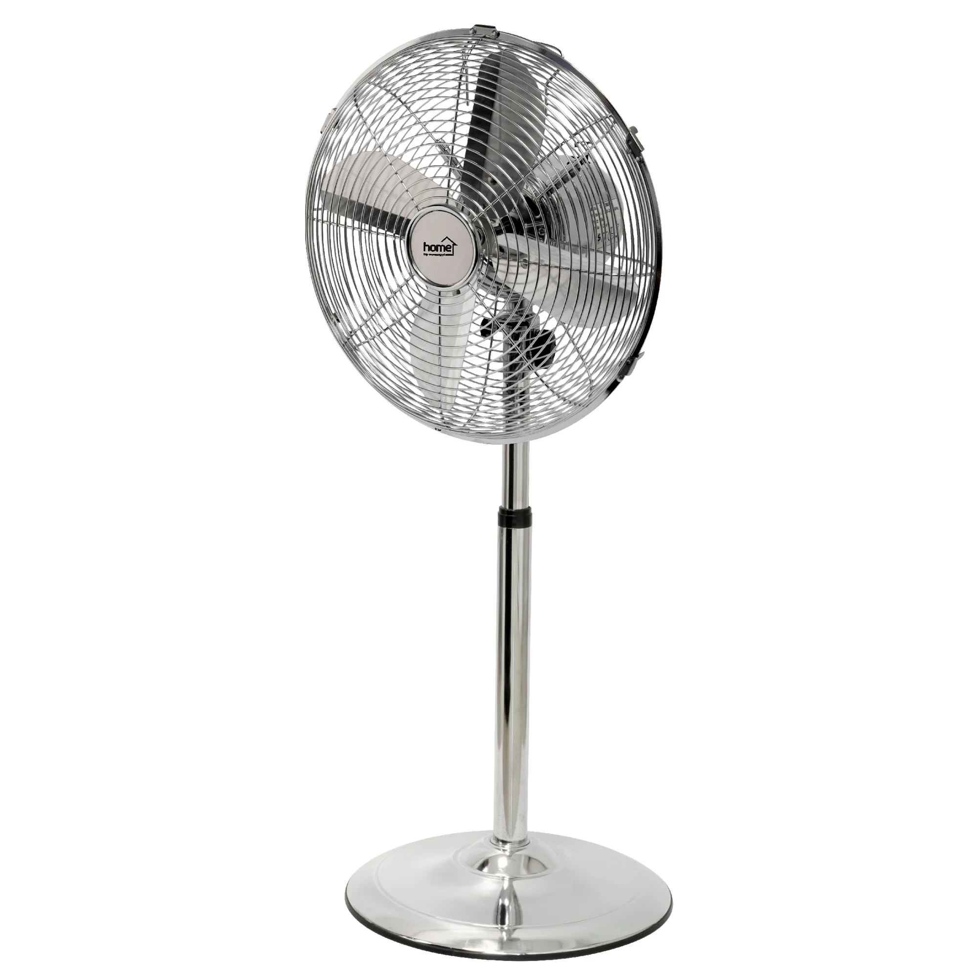 Ventilator cu stativ Home, cromat, palete metalice, 3 trepte viteza, 50 W 1 Ventilator cu stativ Home, cromat, palete metalice, 3 trepte viteza, 50 W