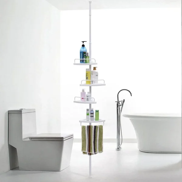 Raft pentru baie/dus, Vasagle, reglabil, inox, 4 rafturi, alb, 85-305 cm - imagine 6