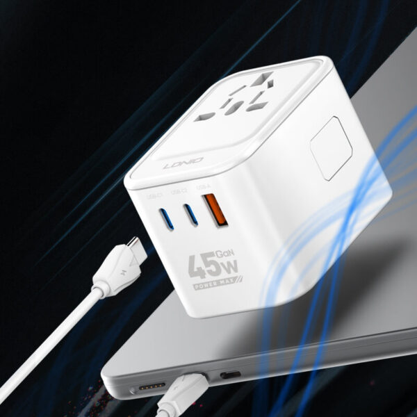 Adaptor priza international GaN LDNIO Z8, 1XUSB, 2XUSB-C, Incarcare rapida, 45W - imagine 4
