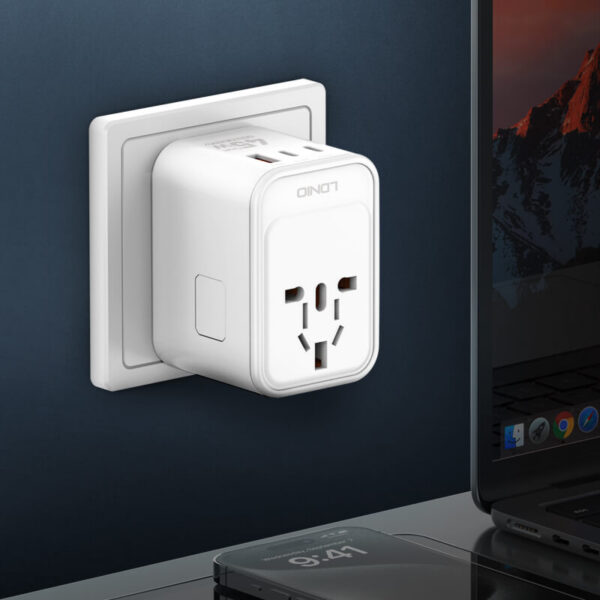 Adaptor priza international GaN LDNIO Z8, 1XUSB, 2XUSB-C, Incarcare rapida, 45W - imagine 3