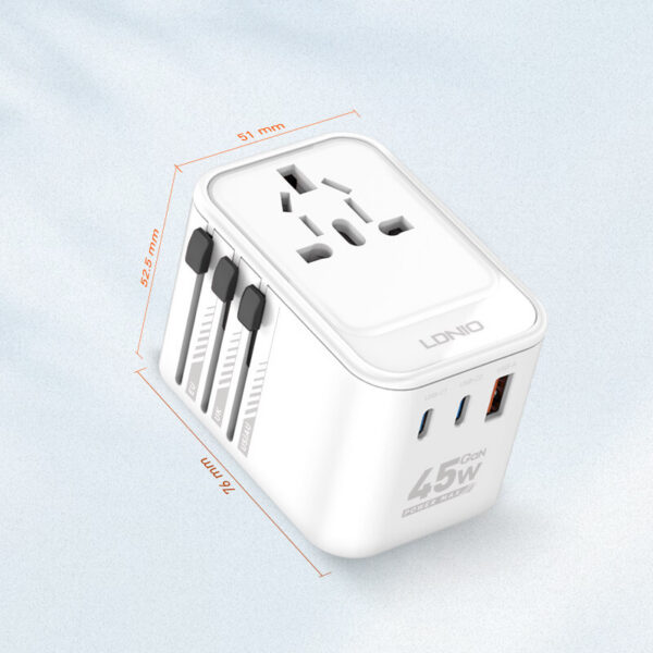 Adaptor priza international GaN LDNIO Z8, 1XUSB, 2XUSB-C, Incarcare rapida, 45W - imagine 7