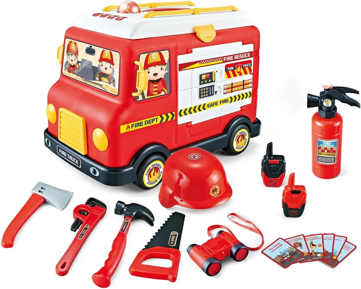 Set Masina de Pompieri Rovo H355A, Stingator cu aburi, Sunete, Becuri, Masina electrica,  accesorii incluse