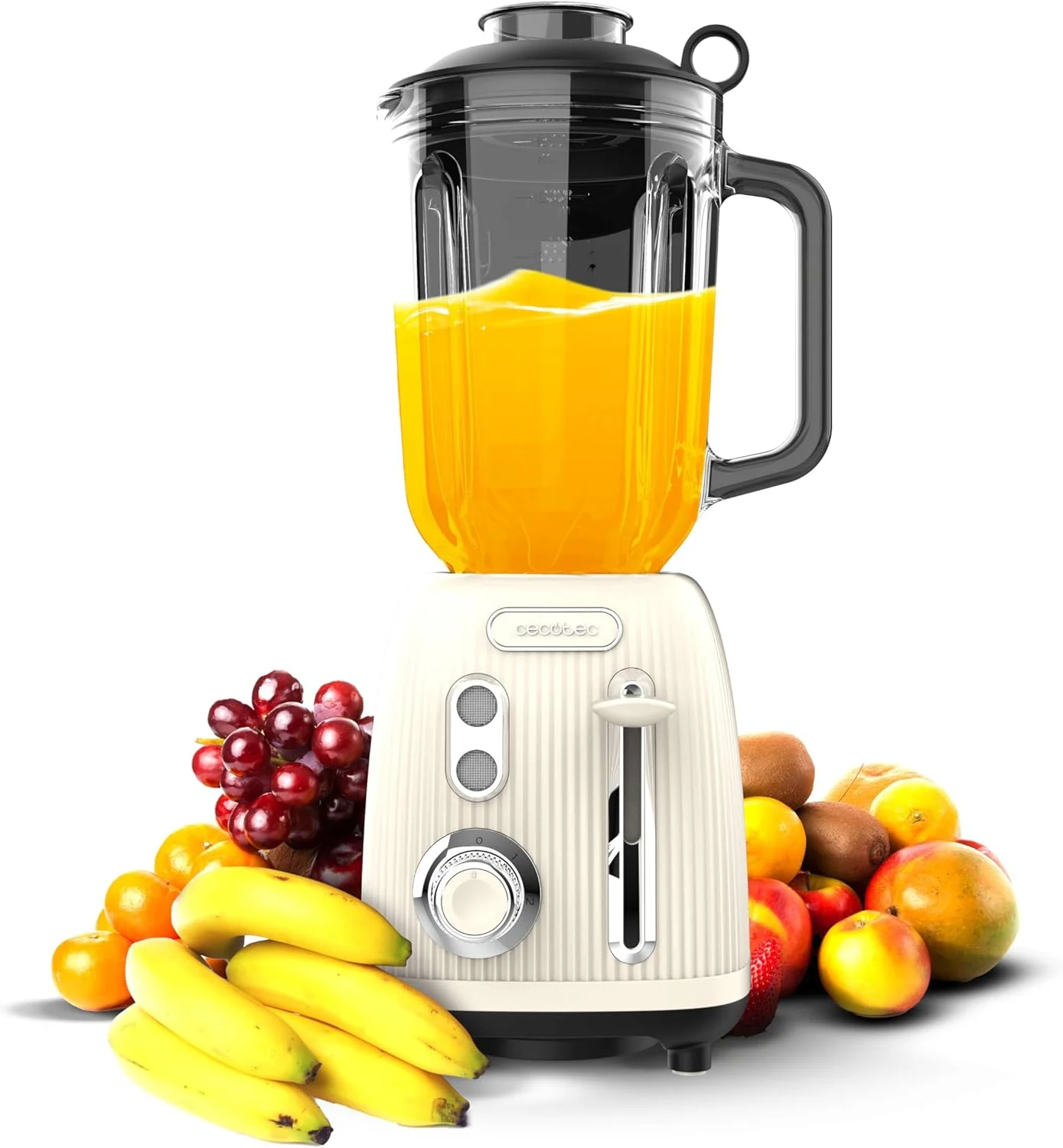 Blender Cecotec Power Black Titanium RetroBeige, 1200W, Bol sticla 1.5L