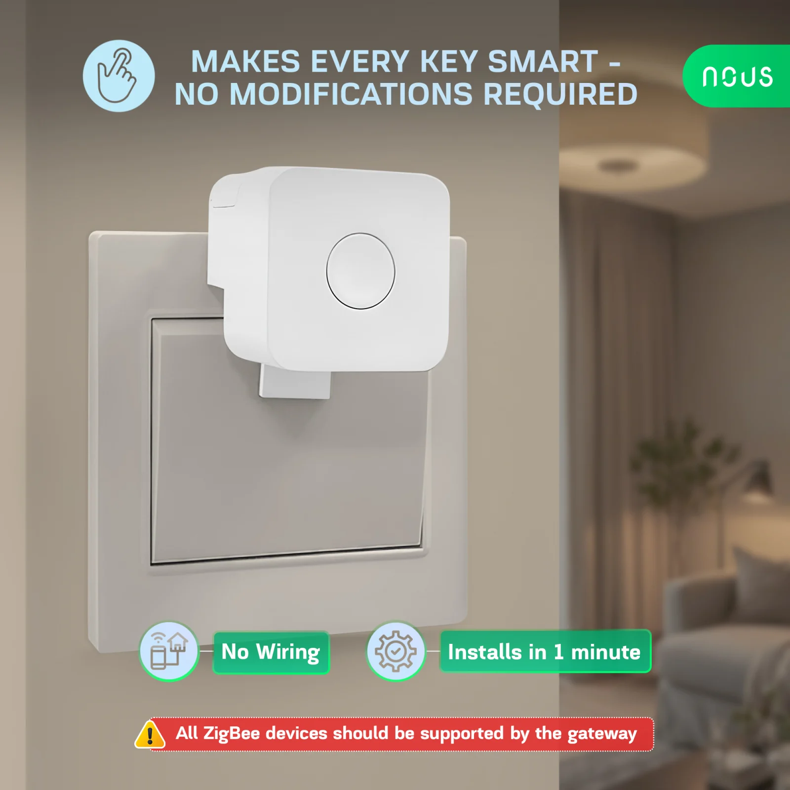 Buton Smart Wireless NOUS C2 Zigbee, dispozitiv automat de apasare butoane, control aplicatie, compatibil Alexa Google Assistant