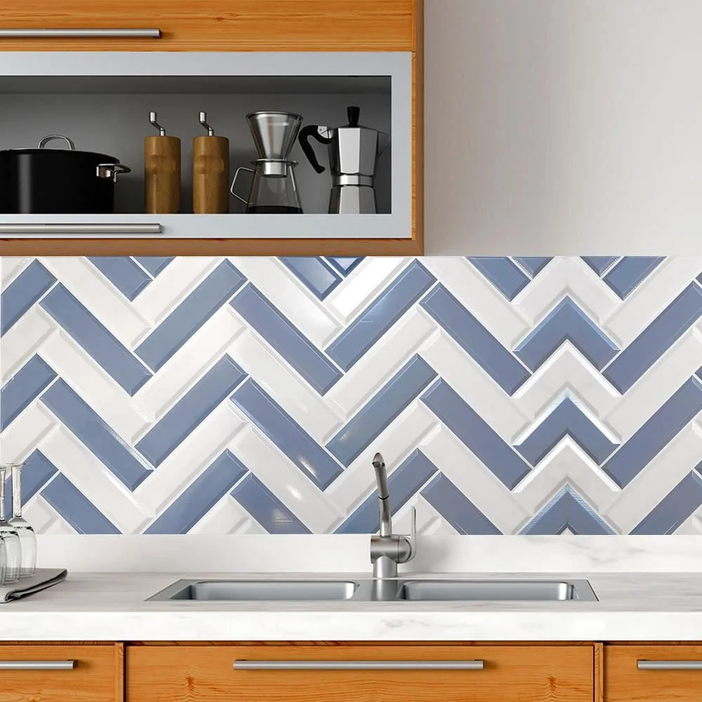 Panou decorativ, PVC, model zig-zag 3D, alb-albastru, 96x48.5cm 1 Panou decorativ, PVC, model zig-zag 3D, alb-albastru, 96x48.5cm