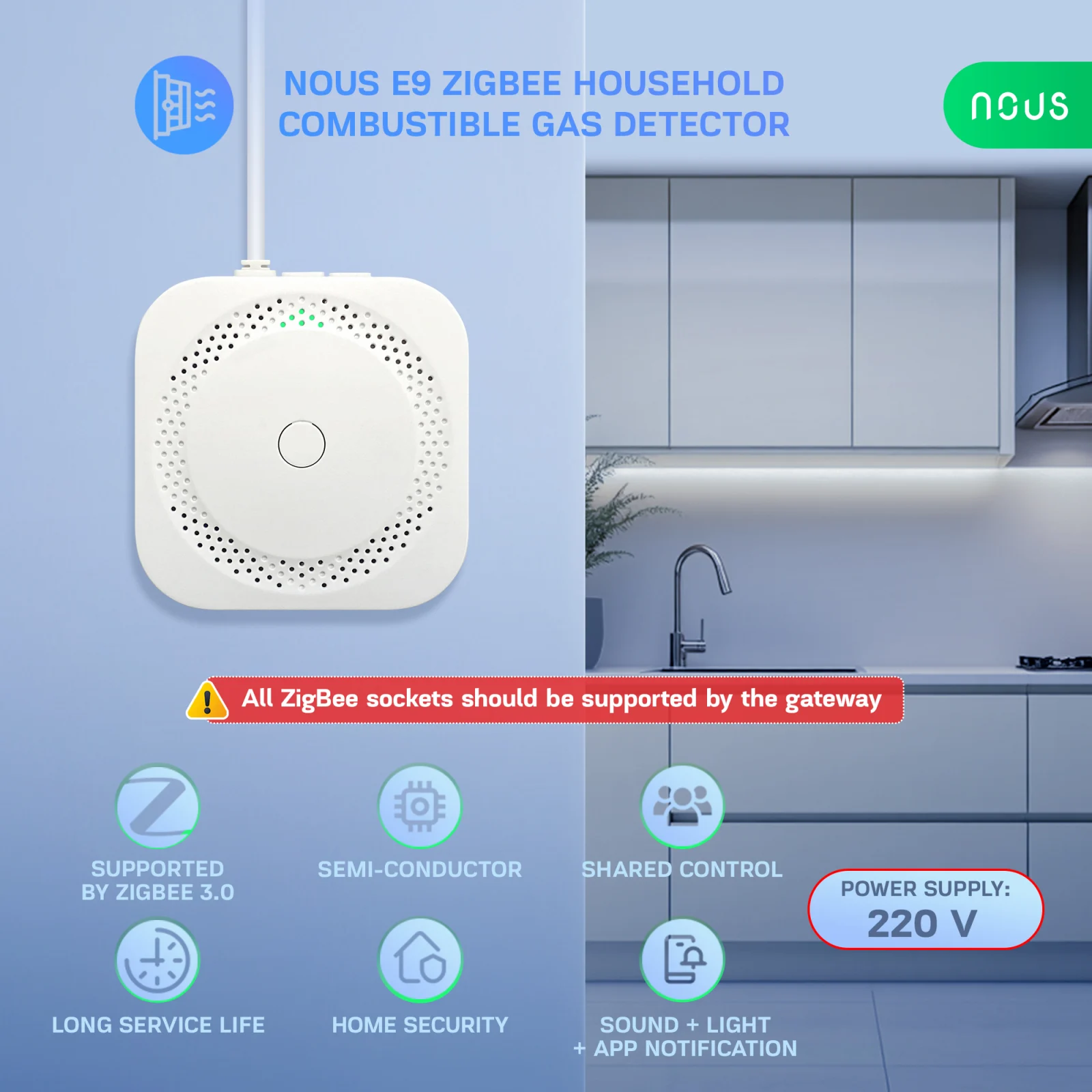 Detector scurgeri de gaz Smart Nous E9, Zigbee 3.0, compatibil Alexa Google Assistant