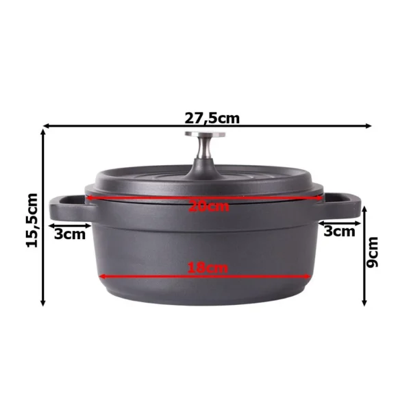 Oala de aluminiu cu capac, negru, 2.2 L, 20 cm, Verk Group - imagine 4