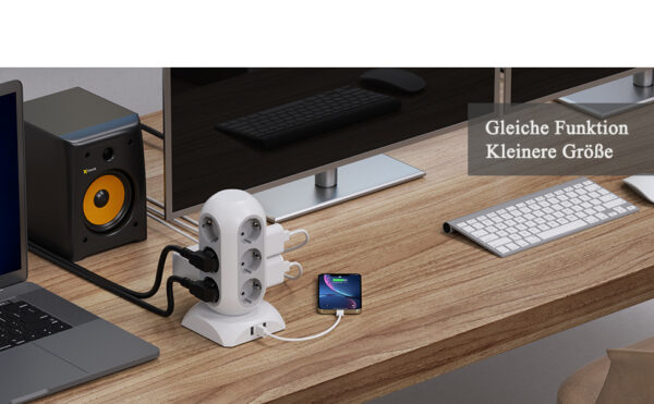 Prelungitor tip Turn Tessan TPS02-DE-C, 12 prize, 2XUSB 3A, 1XUSB-C, cablu 2m - imagine 7