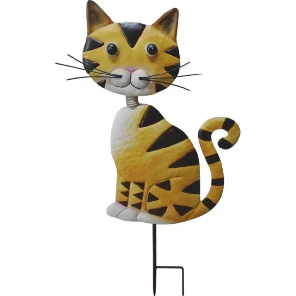 Decoratiune gradina, MagicHome, pisica, cu tarus, metalica, galbena, 25.5x3.5x61 cm - imagine 2