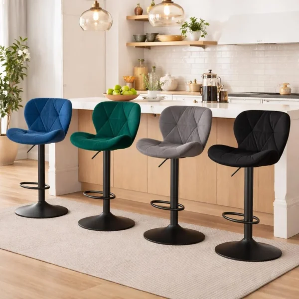 Scaun de bucatarie/bar, Artool, West, rotativ, catifea verde, picior metal negru, 46x48.5x90-111 cm - imagine 8